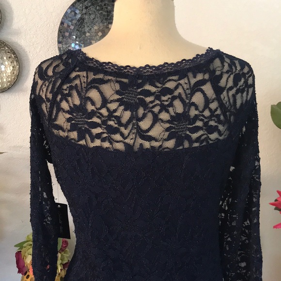 NWT Candalite Petite navy blue lace dress PL - Picture 4 of 5